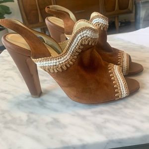 Sarah Flint Boho Suede Stitched Peep toe Pumps